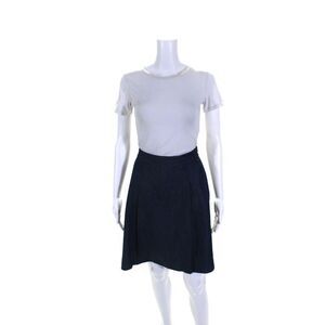 Agnes B Womens Chambray Elastic Waist Zip Up High Rise A-Line Skirt Blue Size 36